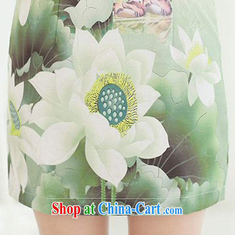 JA the 2015 summer on the new stylish and elegant improved cheongsam fresh Lotus Peony floral beauty package and graphics thin cheongsam Chinese JAYT - 2 Lotus XXL Ja, ink, and shopping on the Internet