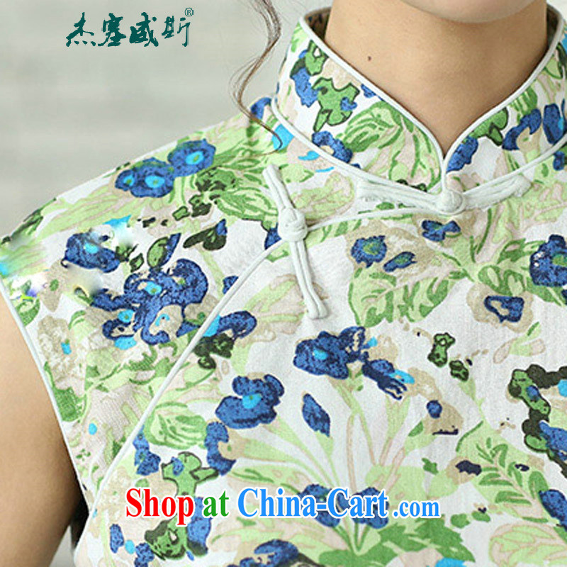 Jack Plug, summer, new Ethnic Wind improved cultivating linen dresses hand-tie cheongsam dress sleeveless blue out of the blue L, Jessup, and shopping on the Internet