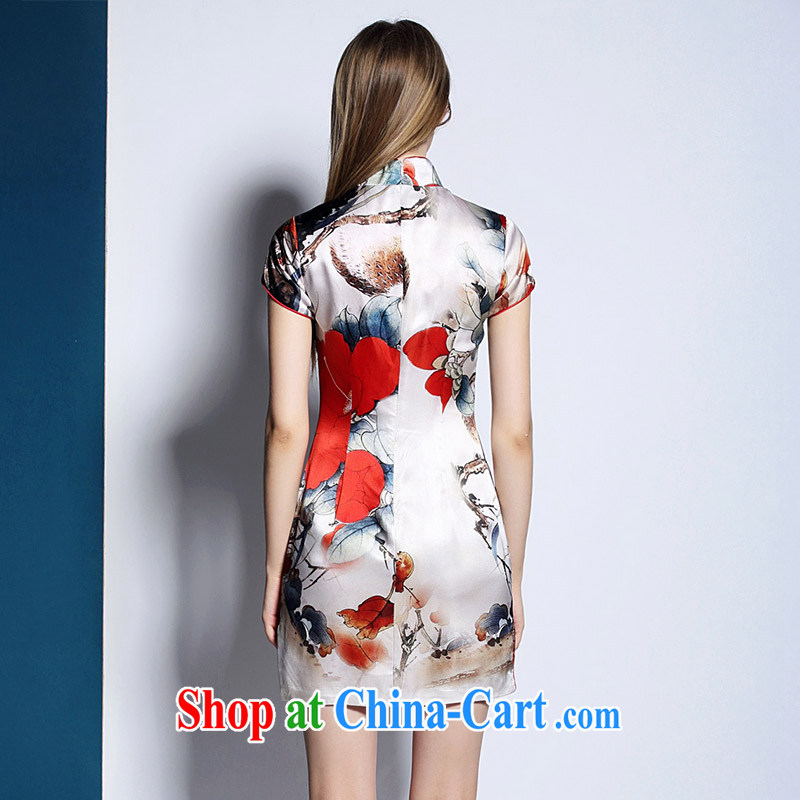 The 2015 spring and summer new European and American high-end dress retro Ethnic Wind painting stamp cultivating cheongsam dress picture color XL, water, shopping on the Internet