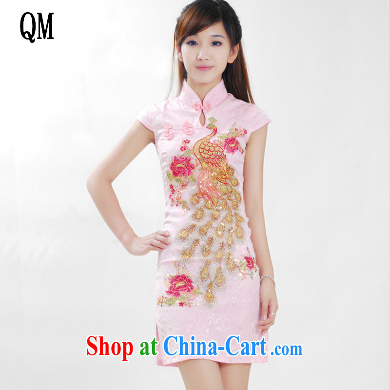 light at the short-sleeved, for goods and the Lao People's stylish and improved cheongsam, long a tight collar, qipao JT 181 pink XXL