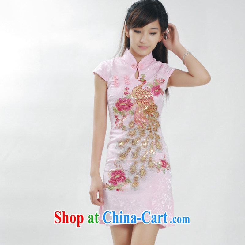 The end is a short-sleeved, for goods and the Lao People's stylish and improved cheongsam, long, hard-pressed with the collar cheongsam JT 181 pink XXL, shallow end (QM), shopping on the Internet