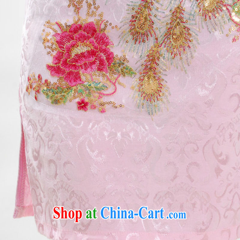 The end is a short-sleeved, for goods and the Lao People's stylish and improved cheongsam, long, hard-pressed with the collar cheongsam JT 181 pink XXL, shallow end (QM), shopping on the Internet