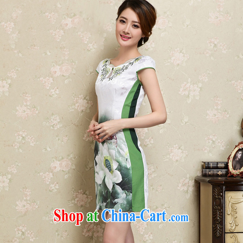 Shallow end China wind female stylish stamp embroidery female short-sleeve is not on the truck cheongsam JT 1025 green XXL, shallow end (QM), and, on-line shopping