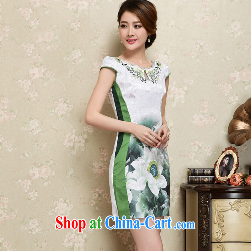 Shallow end China wind female stylish stamp embroidery female short-sleeve is not on the truck cheongsam JT 1025 green XXL, shallow end (QM), and, on-line shopping