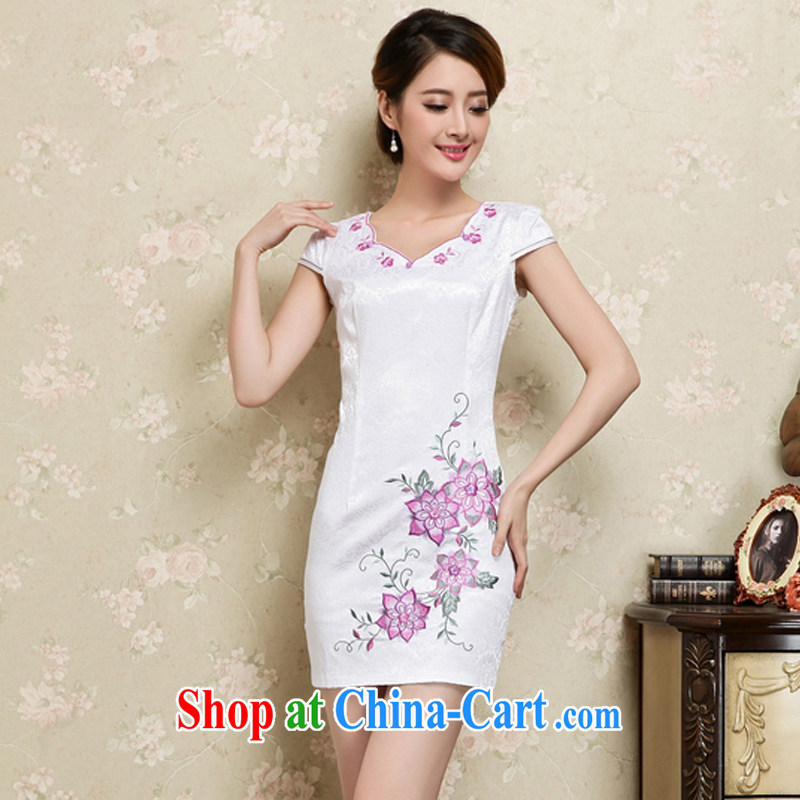 The end is very trendy Ethnic Wind female embroidery cheongsam tang on the code without the Lao Shen short improved fashion cheongsam JT 1035 blue XXL, shallow end (QM), and on-line shopping