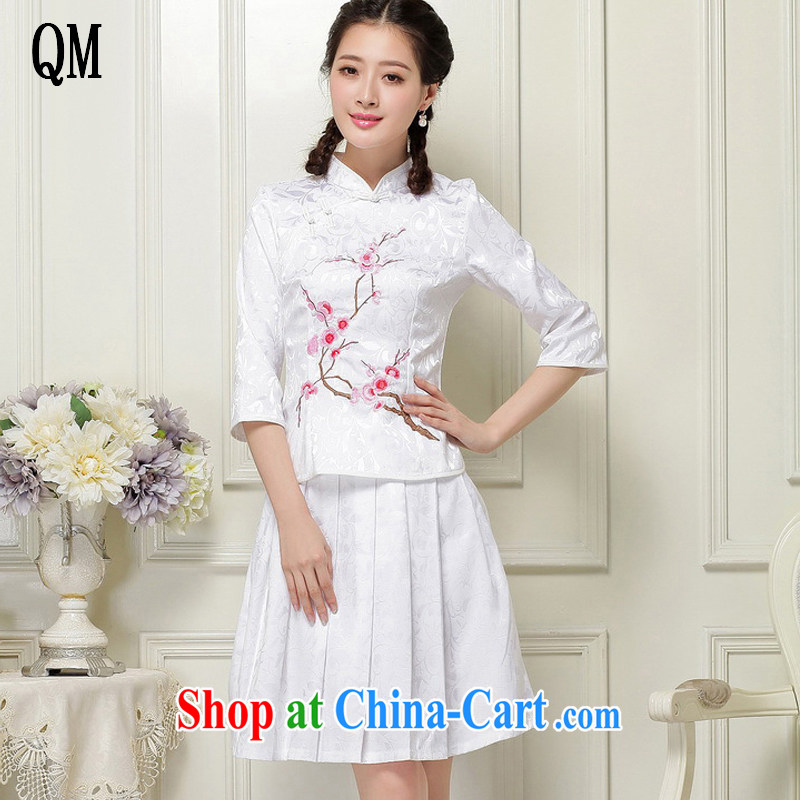 light at the Chinese qipao Ethnic Wind literary minimalist students with the collar cuff stamp two-piece dresses JT 1058 white XXL