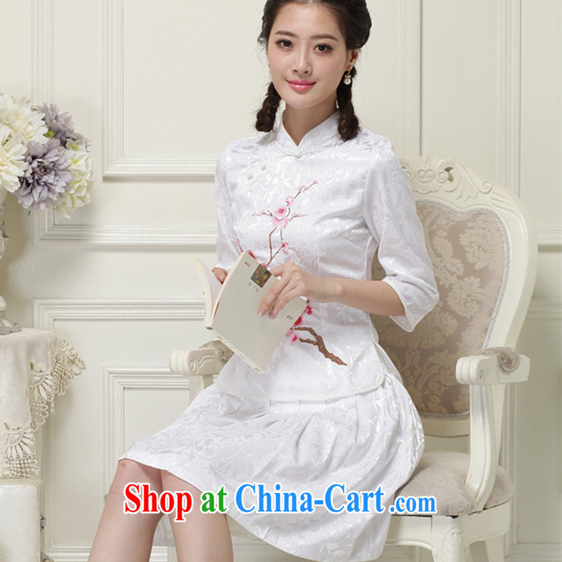 light at the Chinese qipao Ethnic Wind literary minimalist students with the collar cuff stamp duty two-piece dresses JT 1058 white XXL, light (at the end QM), shopping on the Internet