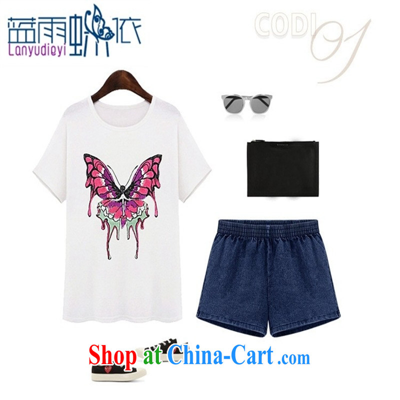hamilton 2015 European and American female T shirts summer new short-sleeved three-dimensional embroidery butterfly pattern loose T-shirt T shirt 5179 white XL, blue rain bow, and shopping on the Internet