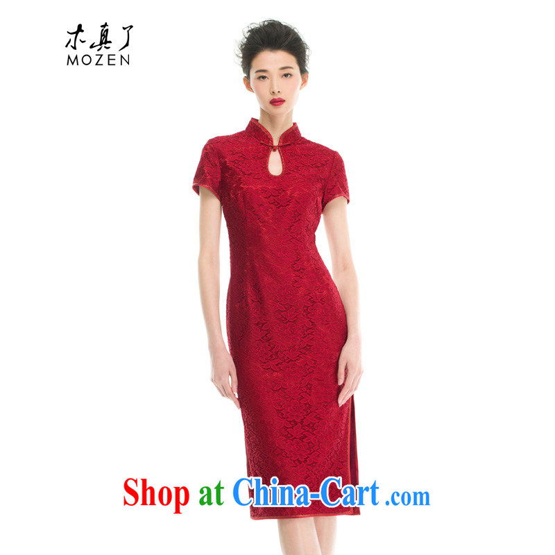 Wood is really the Summer 2015 New with yarn, long cheongsam mom with 43,050 04 deep red XXL