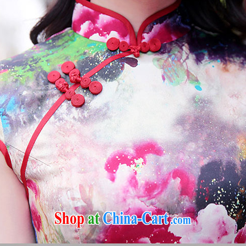 The token female 2015 summer new, improved stylish heavy Silk Cheongsam retro sauna Silk Cheongsam dress 1520 red Peony XL, rain poems, and shopping on the Internet