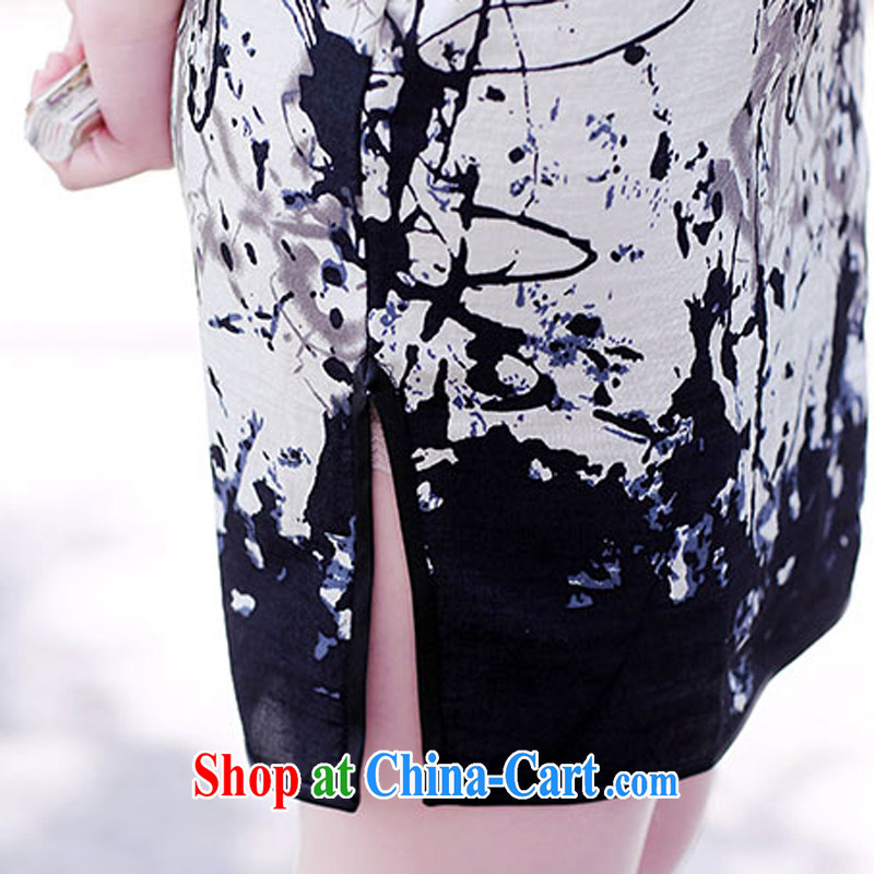 2015 new cheongsam dress spring and summer Sau San cheongsam dress retro improved stylish short cotton dresses the daily female 1521 water and ink spent XXL, rain poetry, and shopping on the Internet