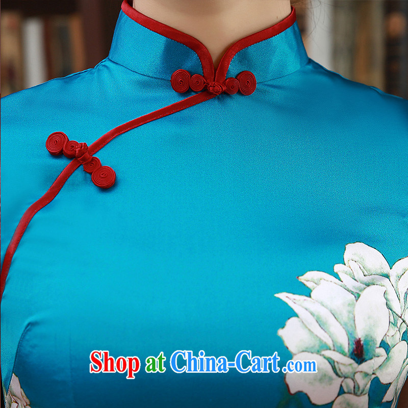 2015 new spring and summer dresses retro short-sleeved short heavy really Silk Cheongsam dress Q 1053 light blue S, Jessica (jessica han), online shopping