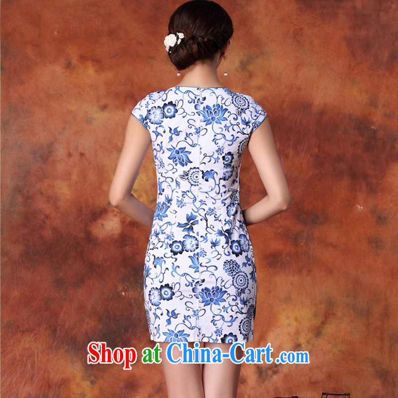 Light the cotton stamp beauty and stylish improved cheongsam Chinese JT 1019 blue XL, light (at the end) QM, shopping on the Internet