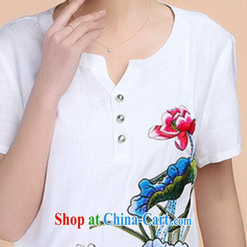 2015 summer beauty antique embroidered Chinese short-sleeved V collar short-sleeve T-shirt loose pants two piece set with white T-shirt XXXL, charm and Barbara (Charm Bali), online shopping