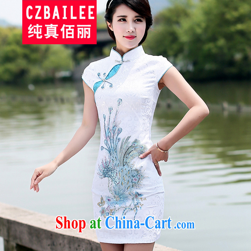 Jin Bai Lai summer new 2015 dresses improved cheongsam dress retro fashion short-sleeved beauty embroidery Chinese package and dress 4 XL