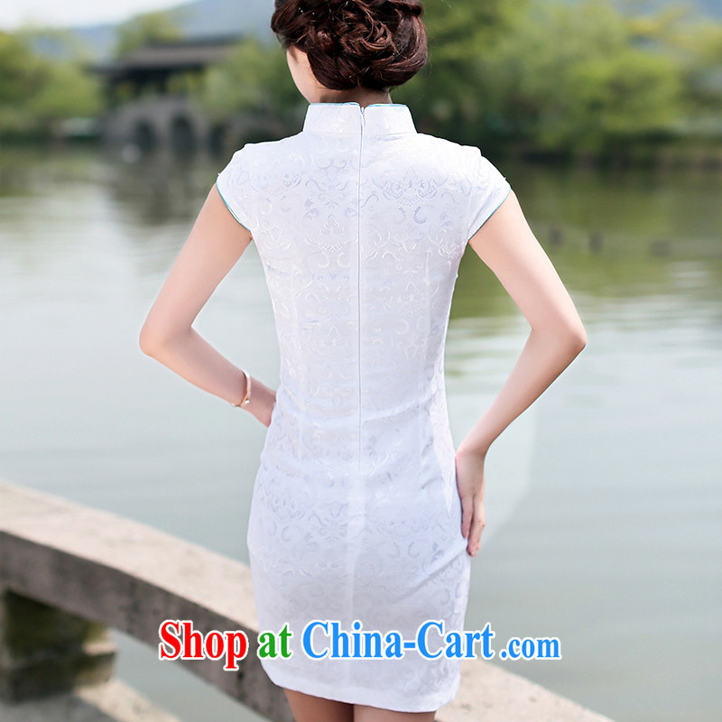 Jin Bai Lai summer new 2015 dresses improved cheongsam dress retro stylish short-sleeve beauty embroidery Chinese package and dress 4 XL, pure Bai Lai (C . Z . BAILEE), online shopping