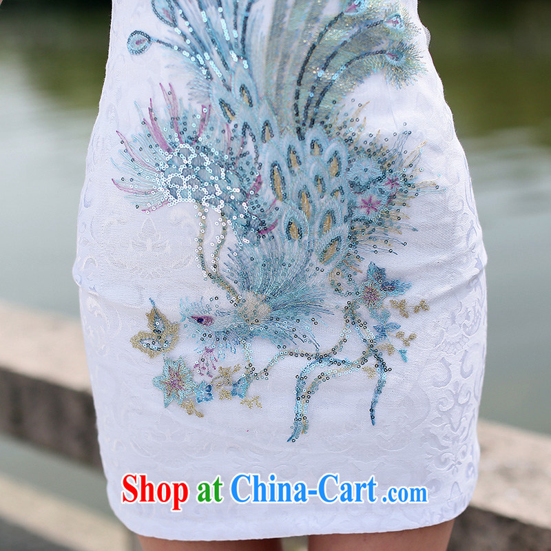 Jin Bai Lai summer new 2015 dresses improved cheongsam dress retro stylish short-sleeve beauty embroidery Chinese package and dress 4 XL, pure Bai Lai (C . Z . BAILEE), online shopping
