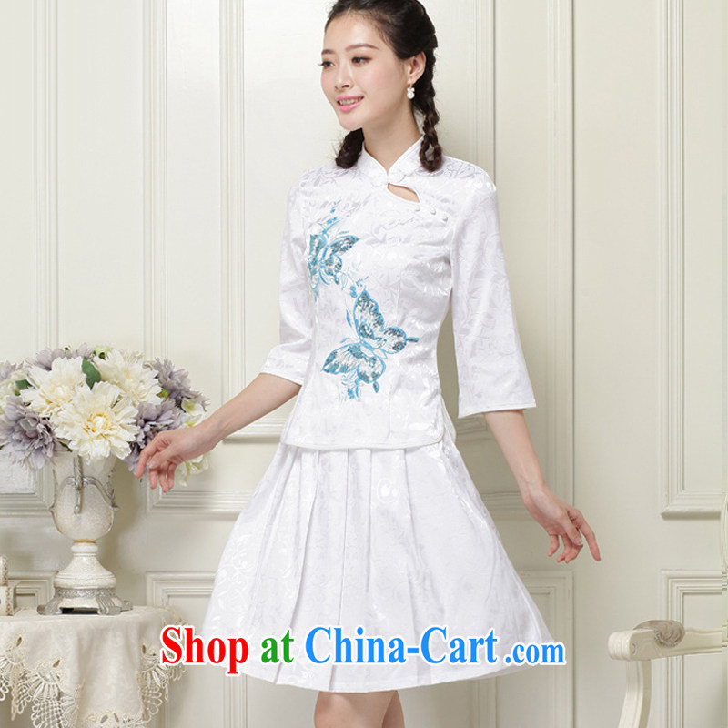 The end is original and stylish outfit two-piece in the cuff ends antique dresses, for cultivating cheongsam JT 1055 white XXL, light (at the end) QM, shopping on the Internet
