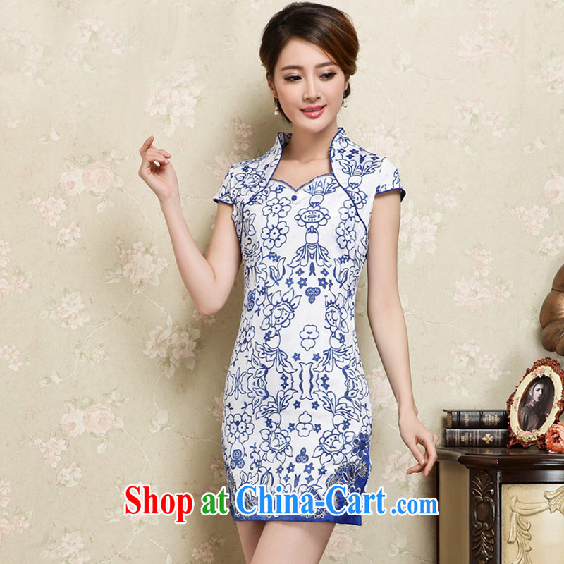 light at the improved retro short cheongsam Chinese blue and white porcelain pattern cheongsam dress JT 1129 blue XXL, light (at the end) QM, shopping on the Internet
