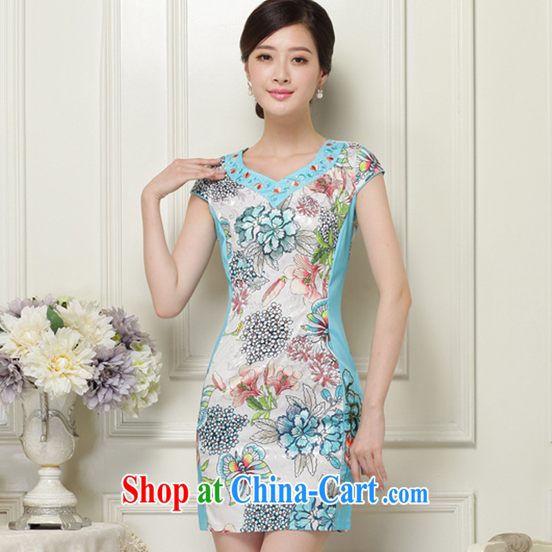 Very late summer 2015, women with elegant and classy and stylish stamp short-sleeved qipao JT 1038 green XXL, shallow end (QM), shopping on the Internet
