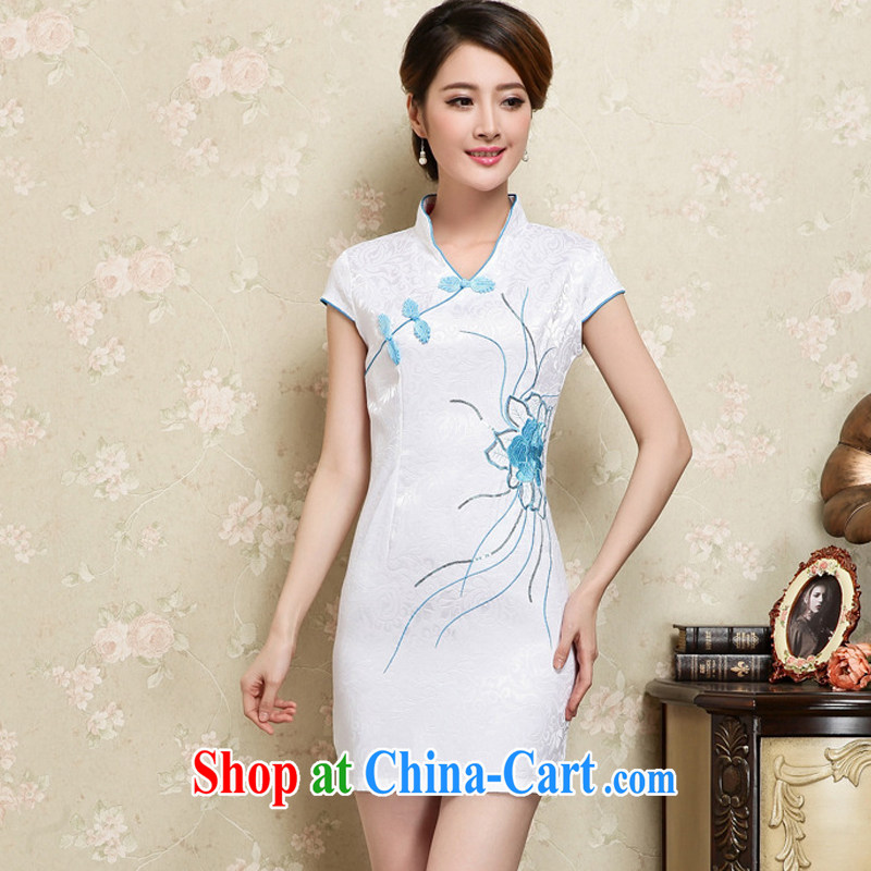 light at the stylish and elegant cotton embroidery improved cheongsam Graphics Style cheongsam short cheongsam JT 1128 white XL, light (at the end) QM, shopping on the Internet