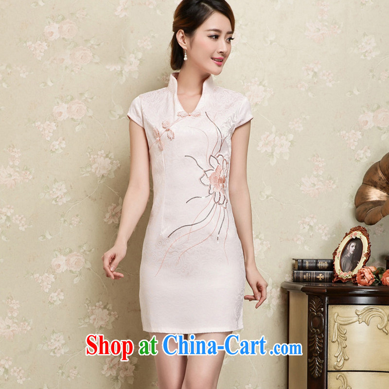 light at the stylish and elegant cotton embroidery improved cheongsam Graphics Style cheongsam short cheongsam JT 1128 white XL, light (at the end) QM, shopping on the Internet