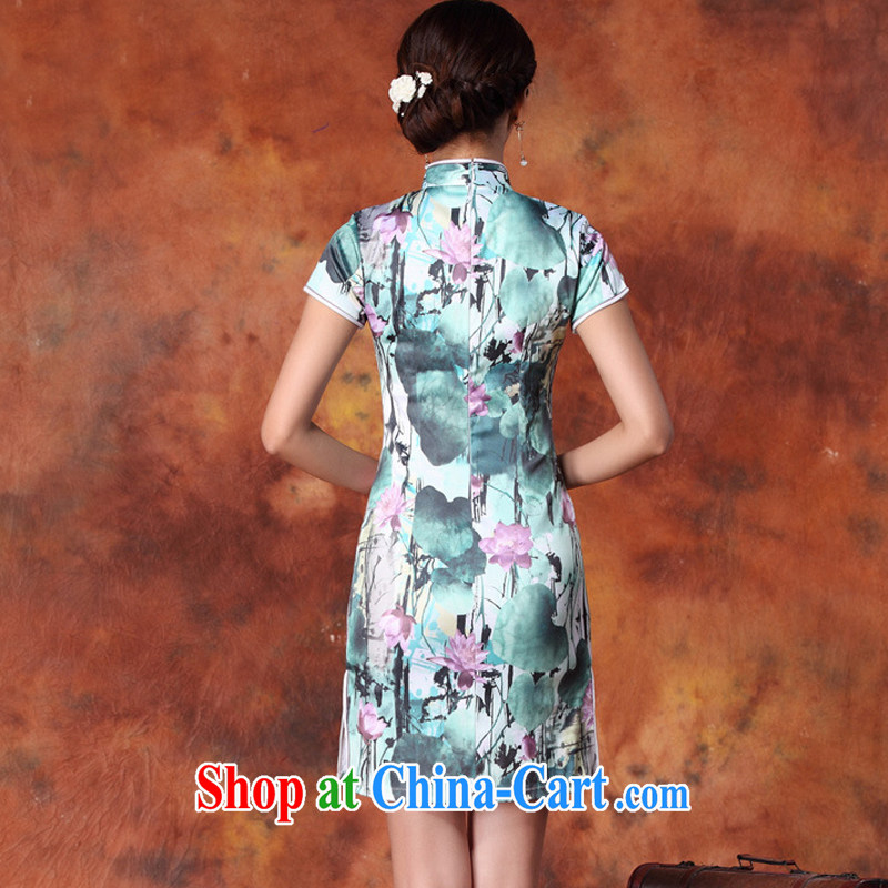 Shallow end female cheongsam Chinese Ethnic Wind stamp cheongsam improved cultivation short-sleeved qipao JT 1013 #First Green XXL, shallow end (QM), and shopping on the Internet