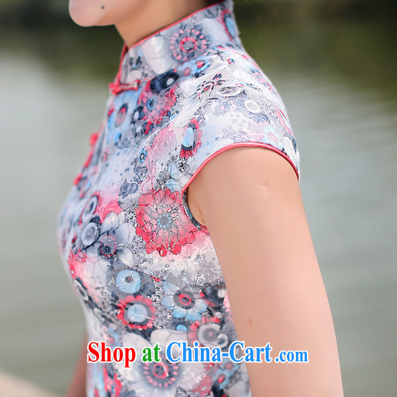 Jin Bai Lai summer lady improved cheongsam dress graphics thin beauty style dress 2015 new short-sleeved package and dresses saffron 4XL idealistically Bai Lai (C . Z . BAILEE), online shopping