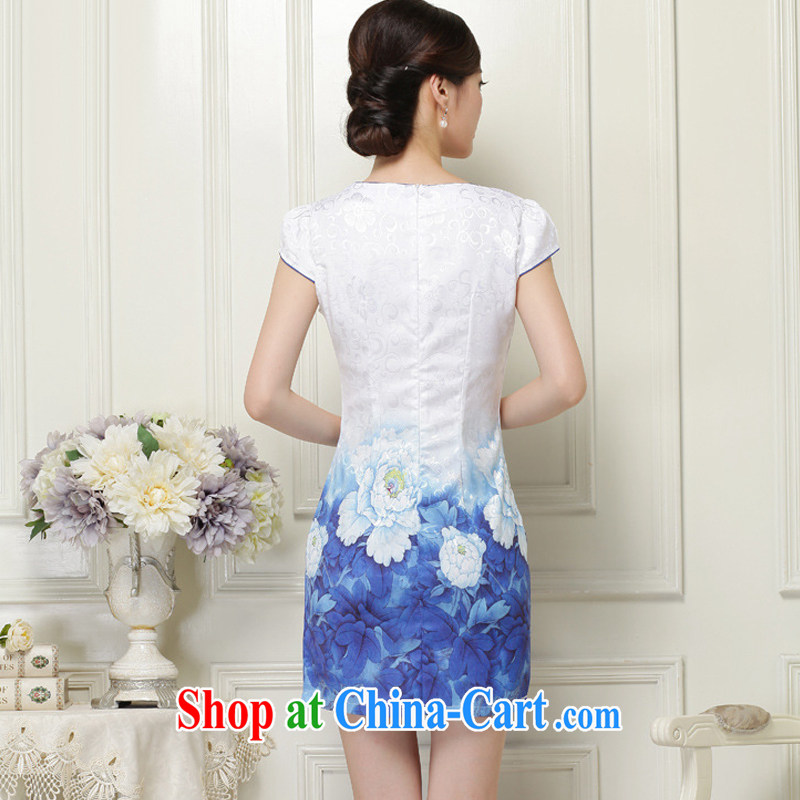 light at the stylish V-neck larger female dresses Ethnic Wind stamp improved cultivating short cheongsam JT 1039 blue XL, shallow end (QM), and shopping on the Internet