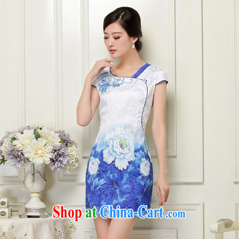 light at the stylish V-neck larger female dresses Ethnic Wind stamp improved cultivating short cheongsam JT 1039 blue XL, shallow end (QM), and shopping on the Internet
