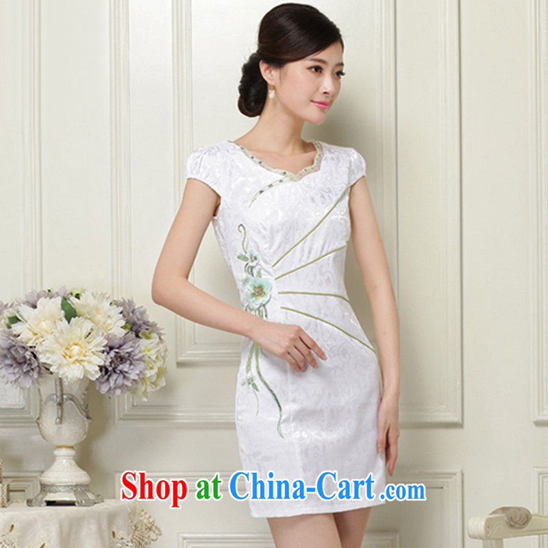 Very high end stylish three-dimensional embroidered Leisure Short cheongsam JT 1051 green XXL, light (at the end) QM, shopping on the Internet