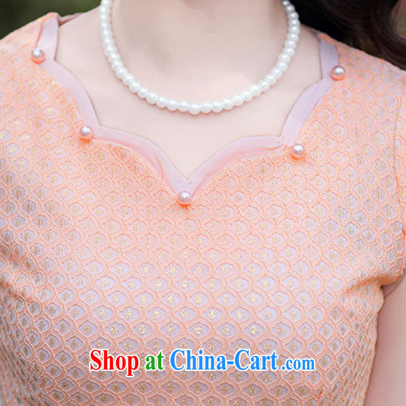 Summer 2015 women's clothing new 1503 cheongsam dress fashion dress short-sleeved style lady beauty, pink XXXL, Elizabeth Gil (SHAJINI), shopping on the Internet
