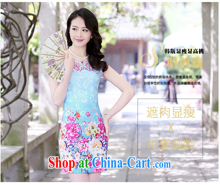 The Scent of Summer 2015 new cheongsam dress short-sleeved beauty stamp National wind package and qipao girls blue Peony XL pictures, price, brand platters! Elections are good character, the national distribution, so why buy now enjoy more preferential! Health