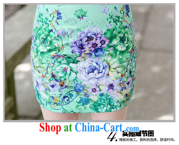 The Scent of Summer 2015 new cheongsam dress short-sleeved beauty stamp National wind package and qipao girls blue Peony XL pictures, price, brand platters! Elections are good character, the national distribution, so why buy now enjoy more preferential! Health