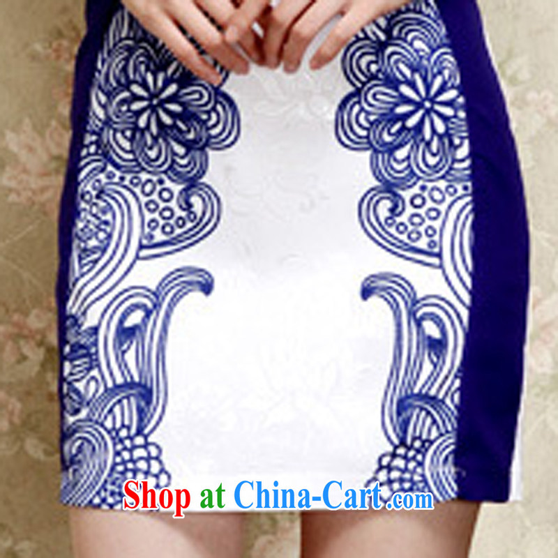 The Scent of Summer 2015 new Korean version retro embroidered improved short-sleeve cheongsam dress girls summer blue L, the Shannon Gore (XGN), shopping on the Internet