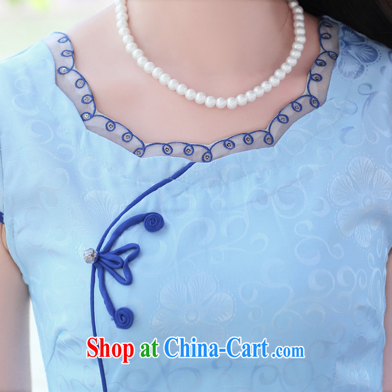 The Scent of Summer 2015 new, improved embroidery cheongsam dress skirt and stylish cheongsam dress blue roses M, the Shannon Gore (XGN), shopping on the Internet