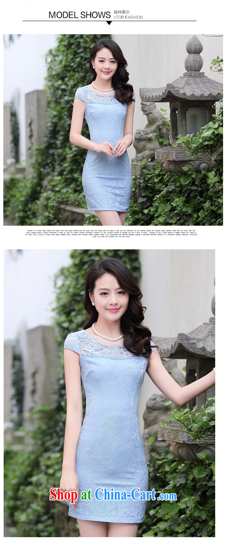 2015 summer new stylish improved embroidery cheongsam girl short lace cheongsam dress summer blue XXL pictures, price, brand platters! Elections are good character, the national distribution, so why buy now enjoy more preferential! Health