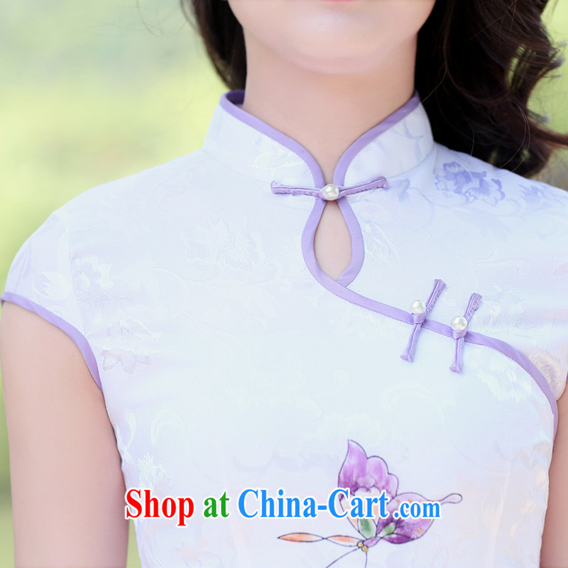Summer 2015 new, improved cultivating Chinese ladies elegant qipao skirts dresses summer blue lotus L, Ms. Tung (Miss . Dong), online shopping