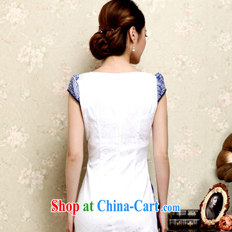 Summer 2015 new Korean retro embroidered improved short-sleeve cheongsam dress girls summer blue XL, Mr Tung Chee Hwa (Miss . Dong), online shopping