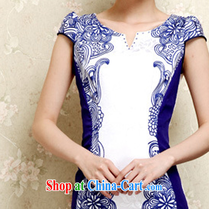 Summer 2015 new Korean retro embroidered improved short-sleeve cheongsam dress girls summer blue XL, Mr Tung Chee Hwa (Miss . Dong), online shopping