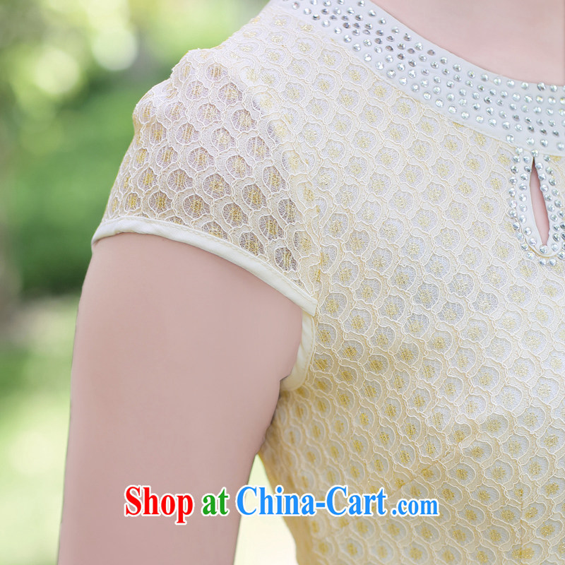The beautiful valley 2015 women dresses new Chinese improved simple lace cheongsam dress female apricot XXL, Cayman, Lai Valley, shopping on the Internet