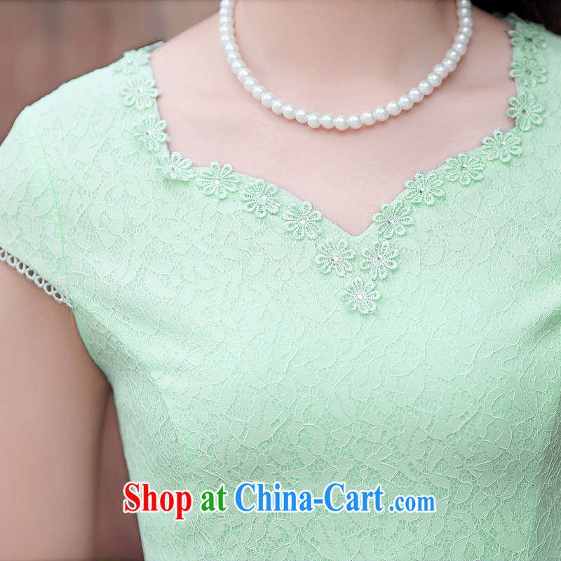 Mansfield, valley, summer 2015 new Chinese embroidery lace retro beauty graphics thin short-sleeve cheongsam dress green XXL, Cayman, Lai Valley, shopping on the Internet