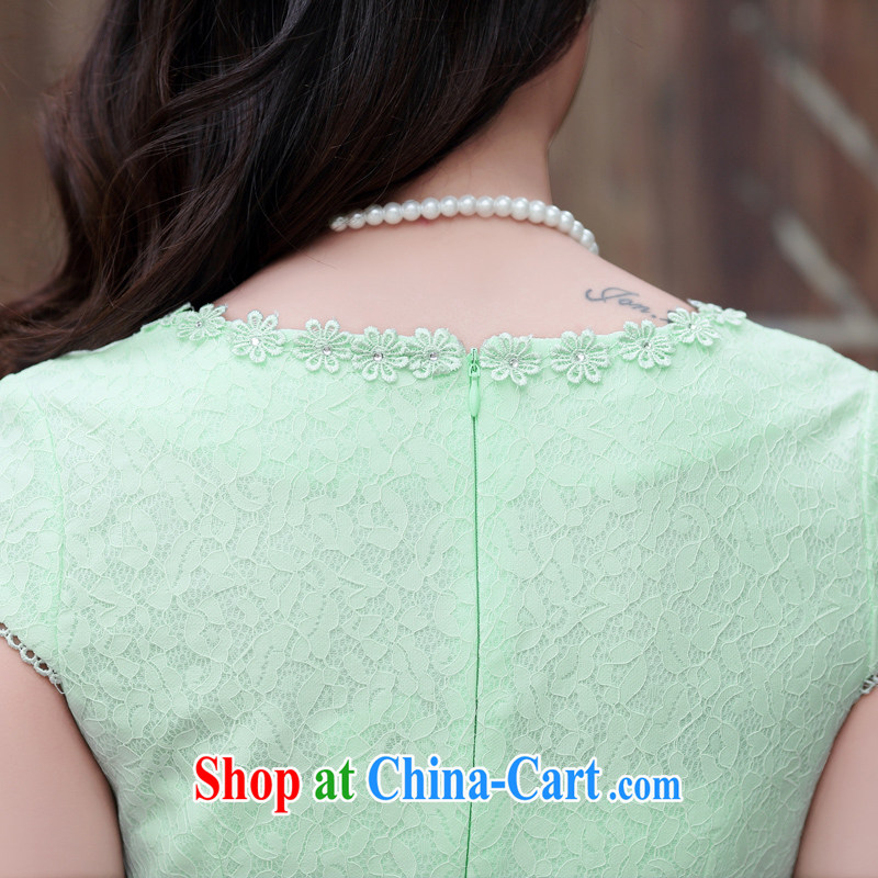 Mansfield, valley, summer 2015 new Chinese embroidery lace retro beauty graphics thin short-sleeve cheongsam dress green XXL, Cayman, Lai Valley, shopping on the Internet