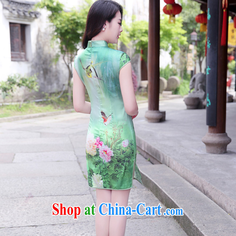 Summer 2015 new stylish improved retro short sleeve cheongsam dress of summer flowers XL, Ms. Tung (Miss . Dong), shopping on the Internet