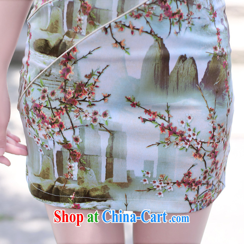 Women dresses 2015 new women are being improved stamp short sleeve cheongsam dress Blue Small Sun L, Mr Tung Chee Hwa (Miss . Dong), shopping on the Internet