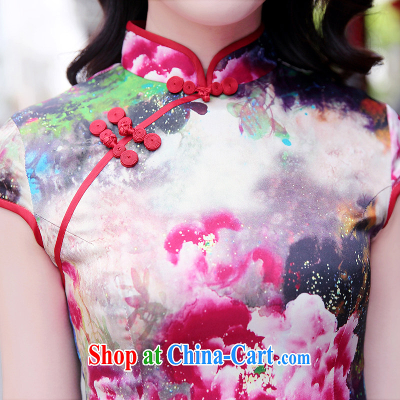 Summer 2015 new retro improved high quality sauna silk short-sleeved dresses girl dresses pink Peony L, Mr Tung Chee Hwa (Miss . Dong), online shopping