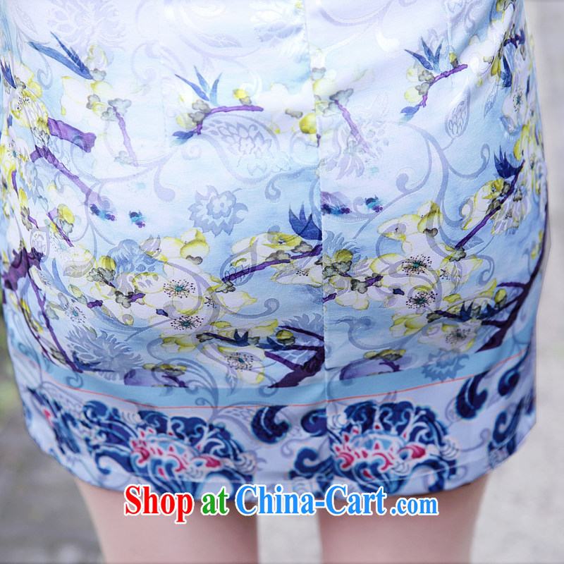 Mansfield, valley, summer 2015 new stylish and refined beauty, stamp duty cheongsam dress female blue plum XXL, Cayman, Lai Valley, shopping on the Internet