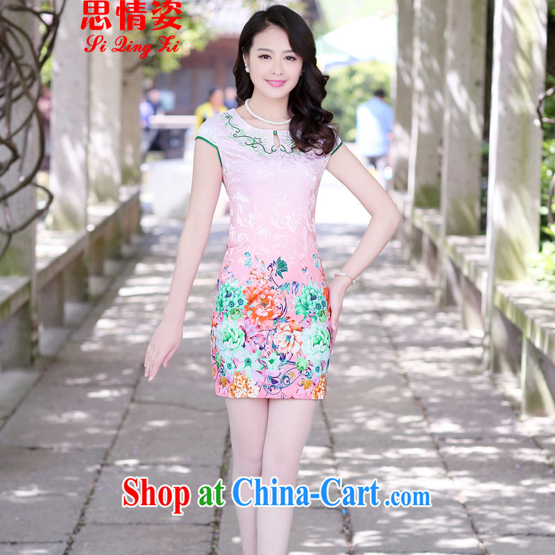 Summer 2015 new cheongsam dress short-sleeved beauty stamp National wind package and qipao female toner the Peony L