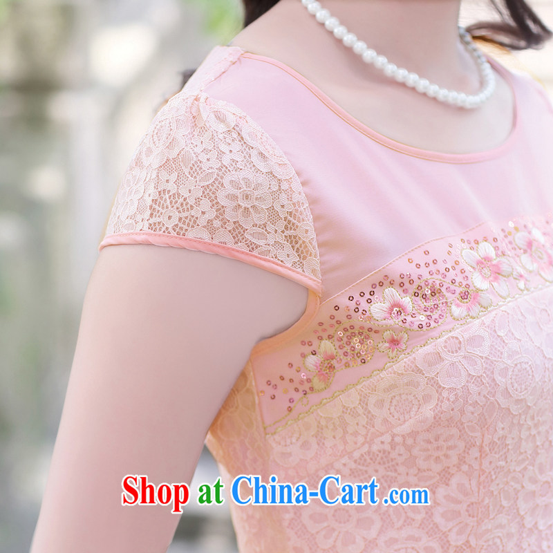 2015 summer New Beauty retro lace short cheongsam dress summer pink XL, Mr Tung Chee Hwa (Miss . Dong), shopping on the Internet