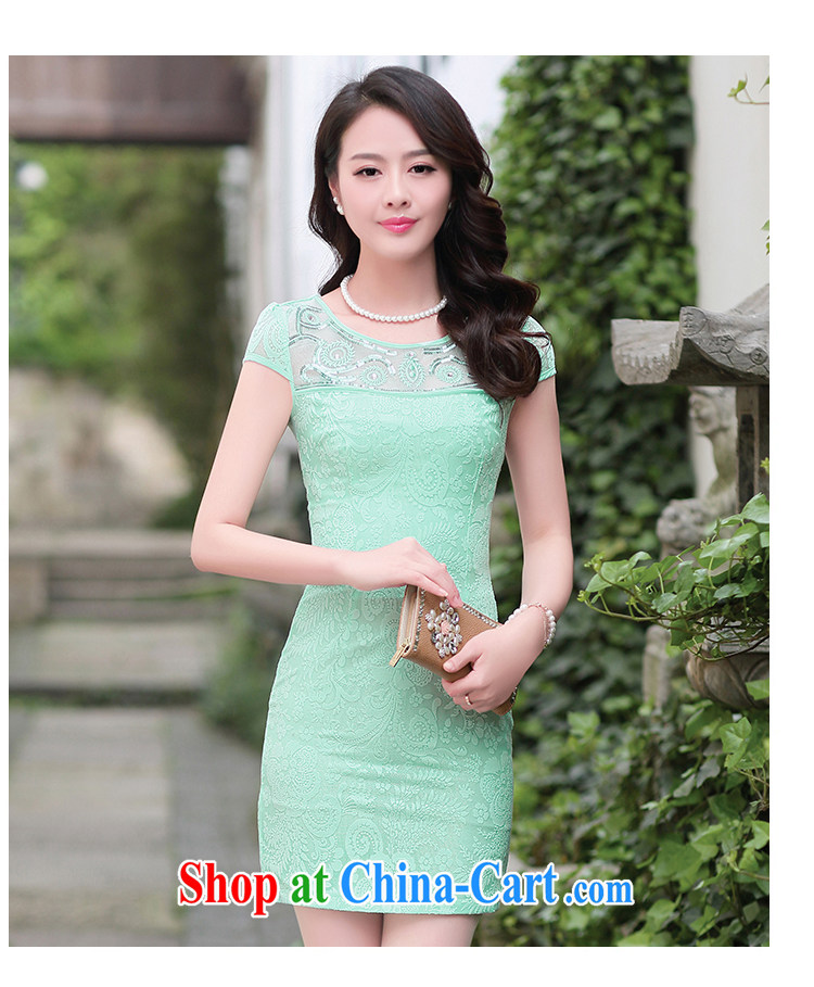 The beautiful valley 2015 summer new stylish improved embroidery cheongsam girl short lace cheongsam dress summer blue L pictures, price, brand platters! Elections are good character, the national distribution, so why buy now enjoy more preferential! Health